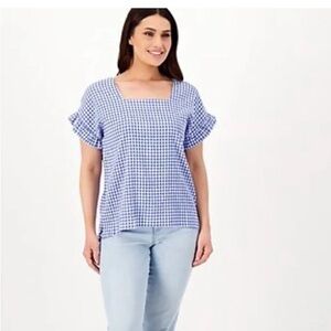 GIRL WITH CURVES Gingham Flutter Sleeve Blouse A596306